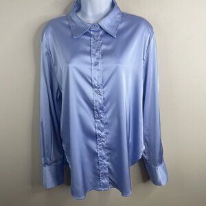 Boutique Silky Satin Top Womens Medium Blue Career Night Out Feminine Elegant
